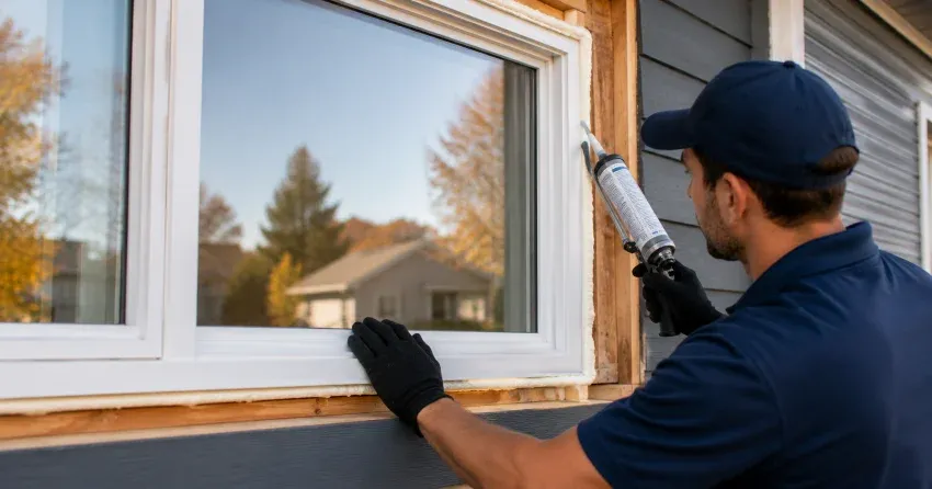 technician installing a new vinyl window in Uxbridge