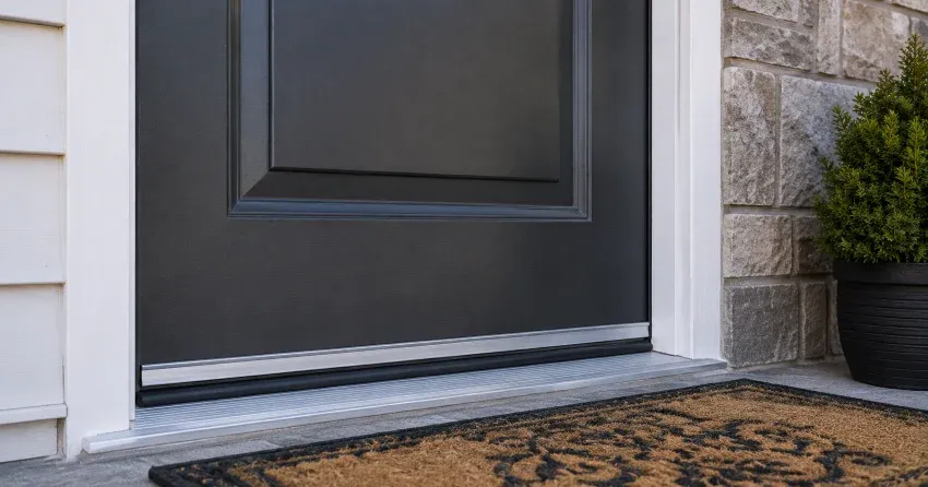 technician replacing worn door weatherstripping in Testa Heights, Uxbridge home