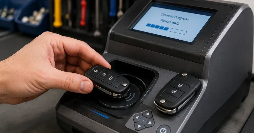 mobile locksmith performing car door key duplication Udora, Uxbridge on-site