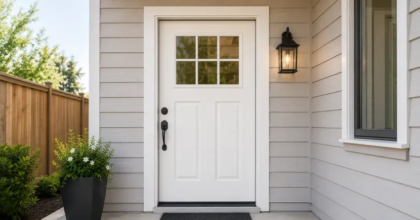 technician installing exterior door frame in Siloam, Uxbridge