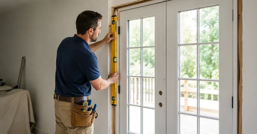 newly installed French doors with divided glass panes in Sandy Hook, Uxbridge