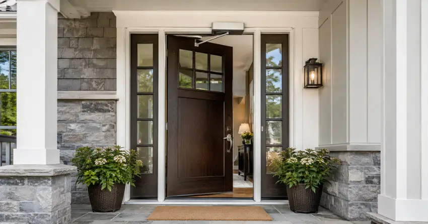 residential automatic door opener installed on exterior entry door in Sandy Hook, Uxbridge