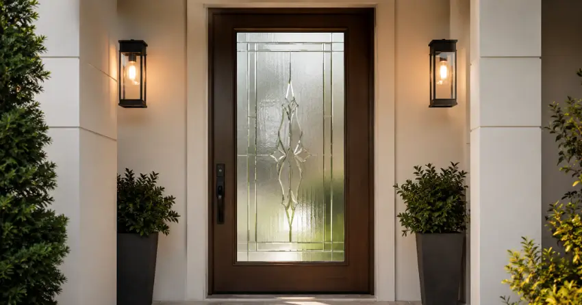decorative frosted glass panel installed in a front door in Glasgow, Uxbridge