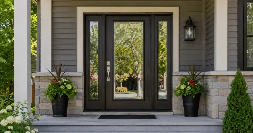 glass entry door with sidelights on a home in Foxbridge, Uxbridge