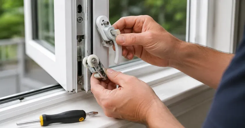 technician performing broken window repair Siloam, Uxbridge on a sliding window